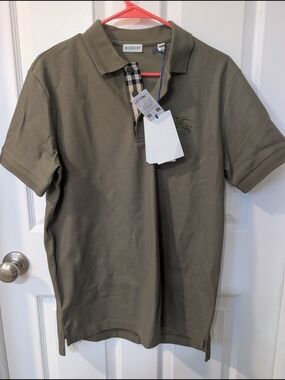 Burberry Men's Olive Polo with Signature Check Placket